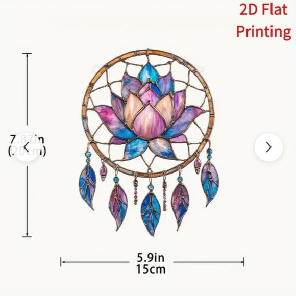 Stained Glass Lotus Dreamcatcher - Purple and Blue - Picture 2 of 5